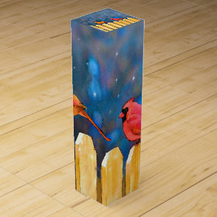 Cardinals on the Fence Painting - Original Art Wine Box