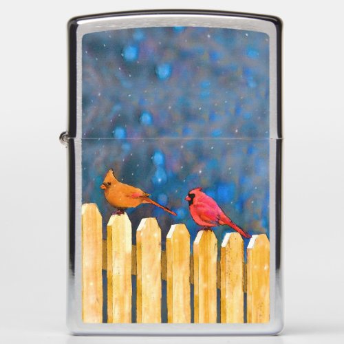 Cardinals on the Fence Painting _ Original Art Zippo Lighter