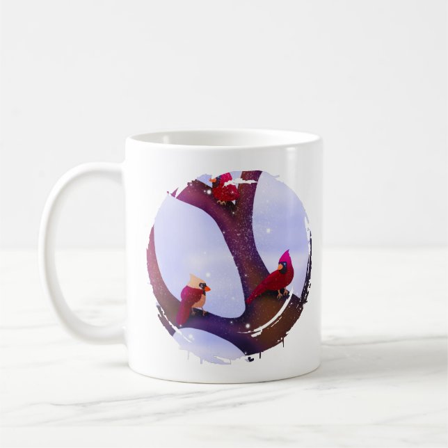Cardinals Perched On A Tree Holiday Mug (Left)