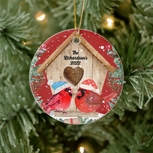 Cardinals Treehouse Personalized  Ceramic Ornament