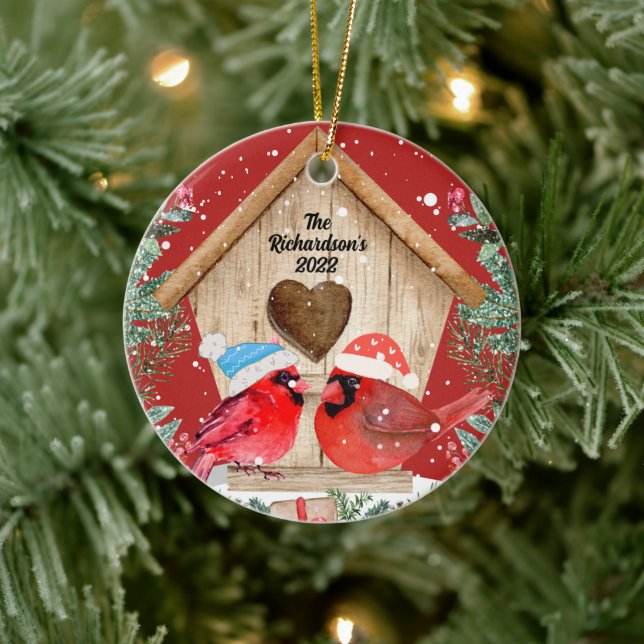 Cardinals Treehouse Personalized  Ceramic Ornament (Tree)