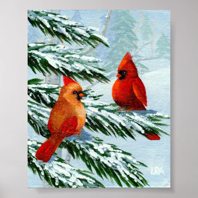Cardinals Winter Birds Snowy Landscape Creationart Poster Zazzle