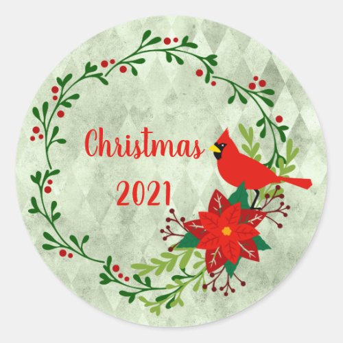 Cardinals Wreath Personalized  Classic Round Sticker