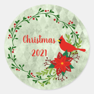 Cardinals Wreath Personalized Classic Round Sticker