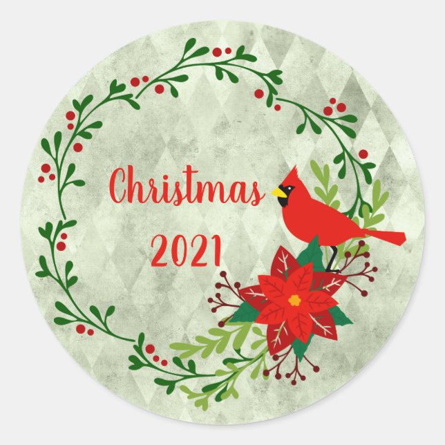 Cardinals Wreath Personalized  Classic Round Sticker (Front)