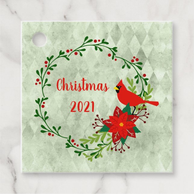 Cardinals Wreath Personalized  Favor Tags (Front)