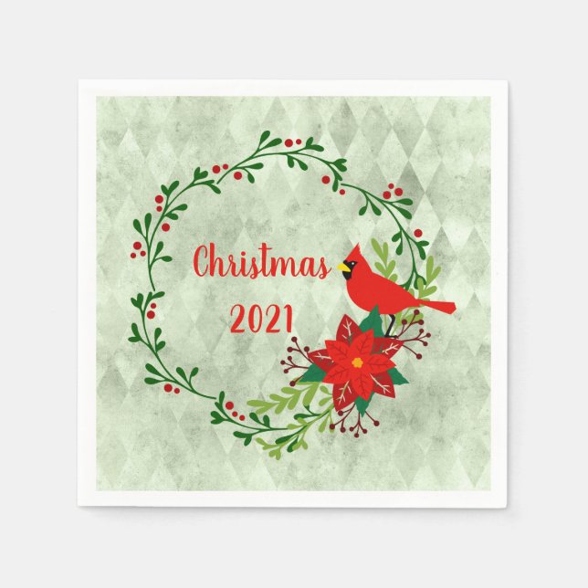 Cardinals Wreath Personalized  Napkins (Front)