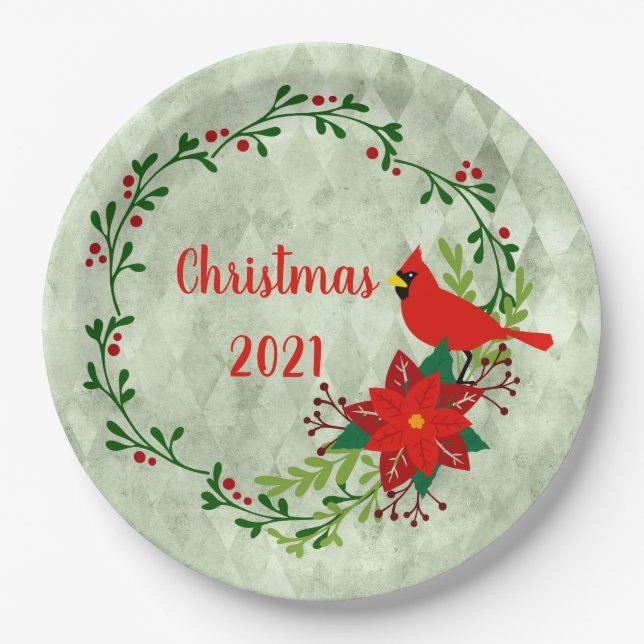 Cardinals Wreath Personalized   Paper Plates (Front)