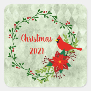 Cardinals Wreath Personalized Square Sticker