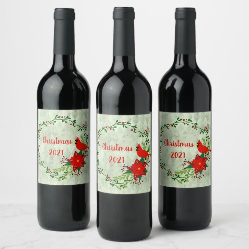 Cardinals Wreath Personalized  Wine Label