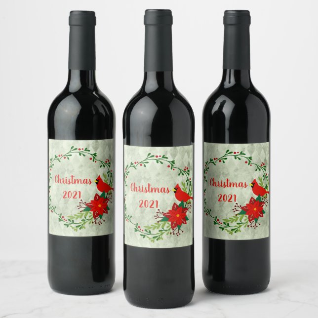 Cardinals Wreath Personalized  Wine Label (Bottles)