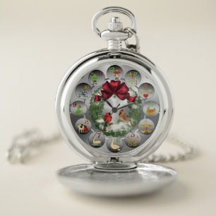 Cardinals Wreath ~ The 12 Days Of Christmas ~ Pocket Watch
