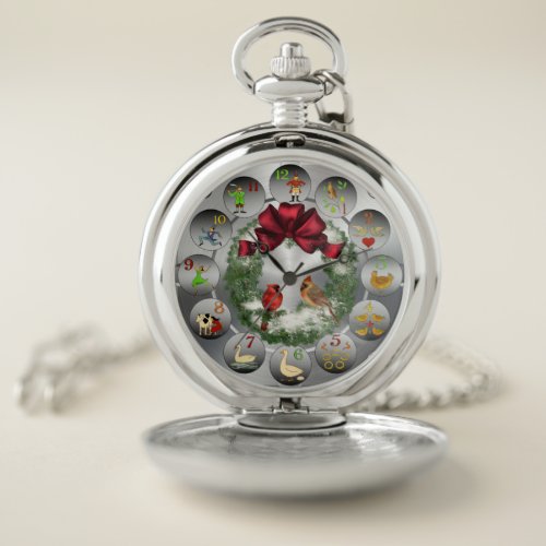 Cardinals Wreath  The 12 Days Of Christmas  Pocket Watch