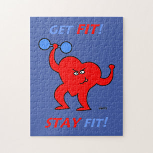 Cardio Fitness Cartoon Heart Exercise Instructor Jigsaw Puzzle