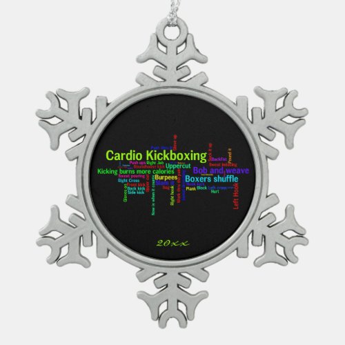 Cardio Kickboxing Word Cloud Snowflake Pewter Christmas Ornament