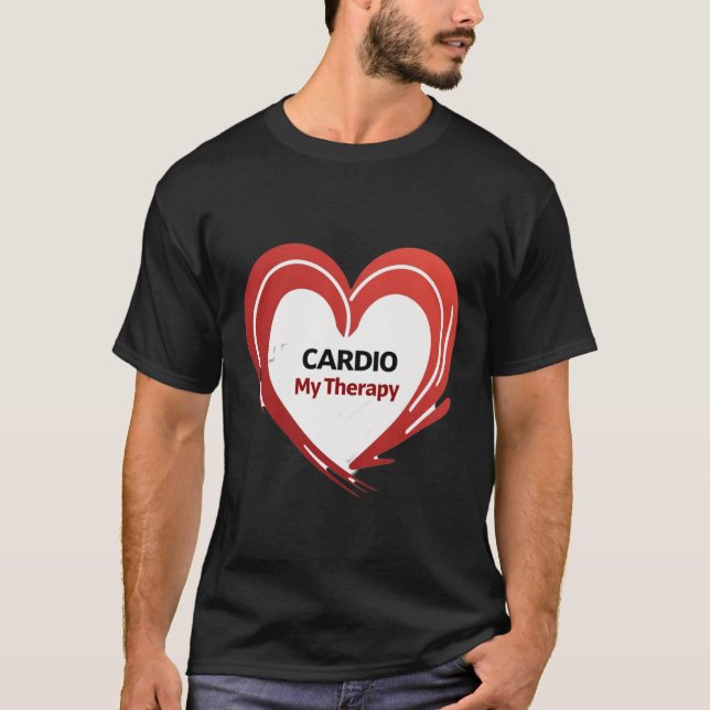 Cardio My Therapy | Bold Red Heart Fitness T-Shirt (Front)