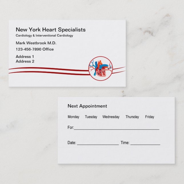 Cardiologist  Appointment Medical Center Business Card (Front/Back)
