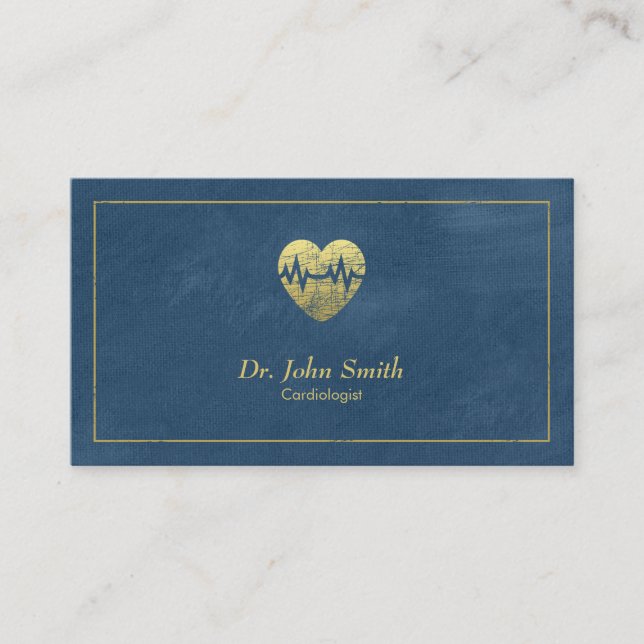 Cardiologist, Blue Canvas Golden Frame & Heart Appointment Card (Front)
