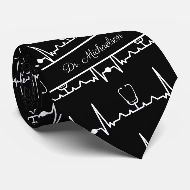 Cardiologist Cardiogram Name Medical Doctor Neck Tie (Rolled)