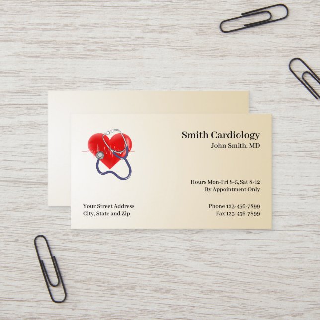  Cardiologist Cardiology Stethoscope Business Card (Front/Back In Situ)