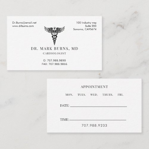 Cardiologist Doctor Caduceus Appointment And Business Card
