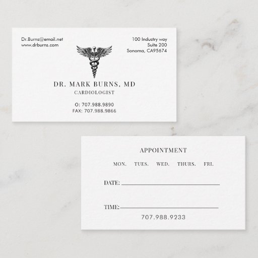Customizable Cardiologist Doctor Caduceus Appointment And Business Card