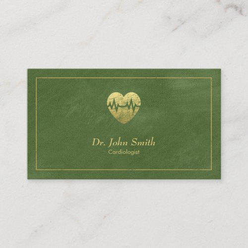 Cardiologist Green Canvas Golden Frame  Heart Appointment Card