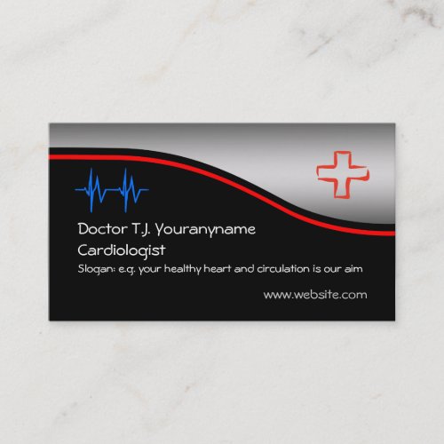 Cardiologist Medical Doctor _ ecg trace red cross Business Card