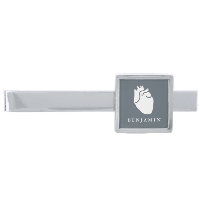 Cardiologist Personalized Name Silver Finish Tie Bar (Front)