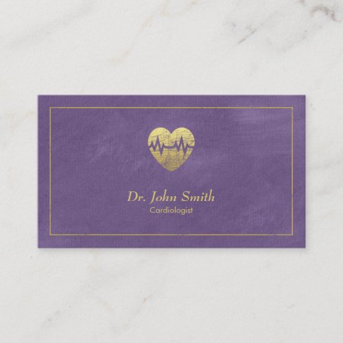 Cardiologist Purple Canvas Golden Frame  Heart Appointment Card