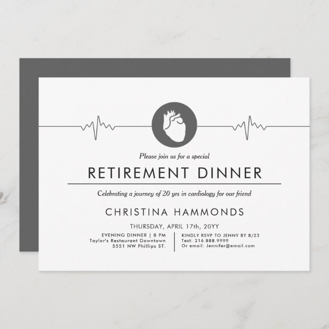 Cardiologist Retirement Dinner | Minimal Style Invitation (Front/Back)