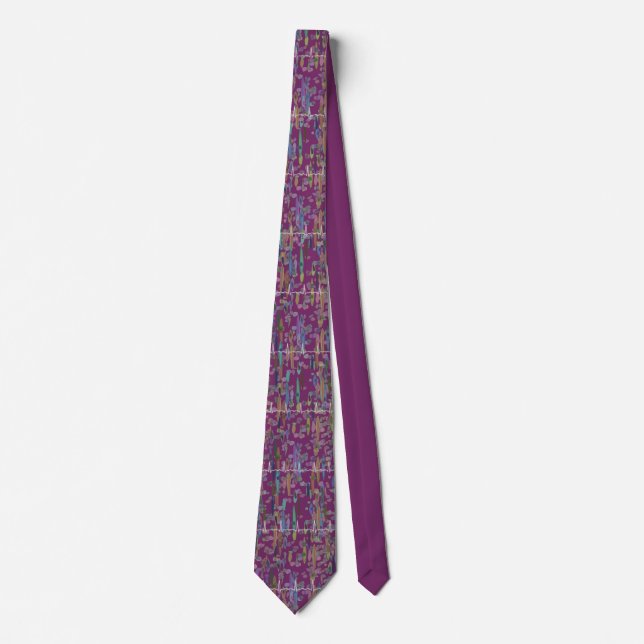Cardiologist Rhythm Strip Watercolor Art Violet Neck Tie (Front)