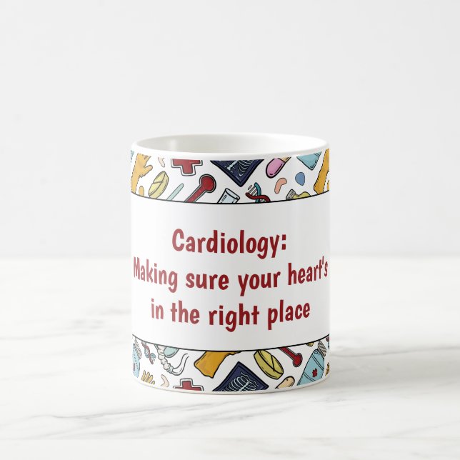 Cardiology heart medical pun doctor pattern gift coffee mug (Center)