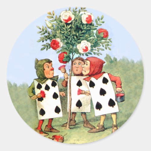 Cardmen Paint the Queen Roses in Wonderland Classic Round Sticker