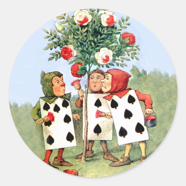 Cardmen Paint the Queen Roses in Wonderland Classic Round Sticker (Front)