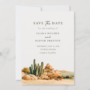 Cardon Cactus Teal Water Los Cabos Beach Wedding Save The Date