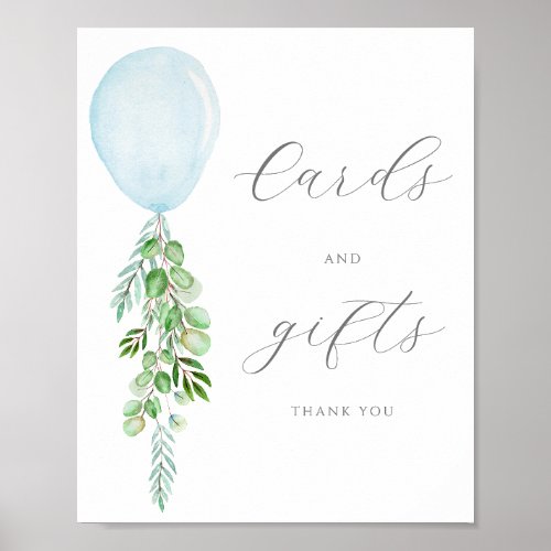 Cards and Gift Sign Blue Balloon Boy Baby Shower