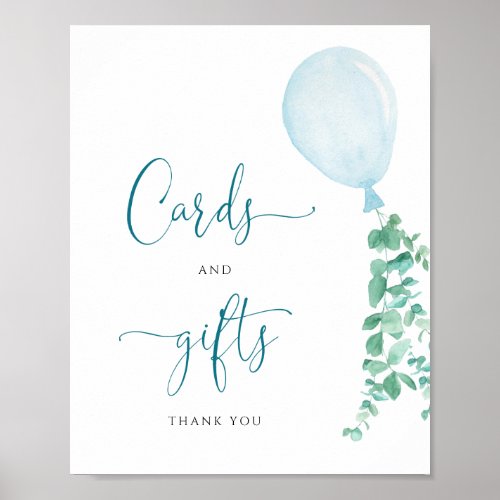 Cards and Gift Sign Blue Balloon Boy Baby Shower