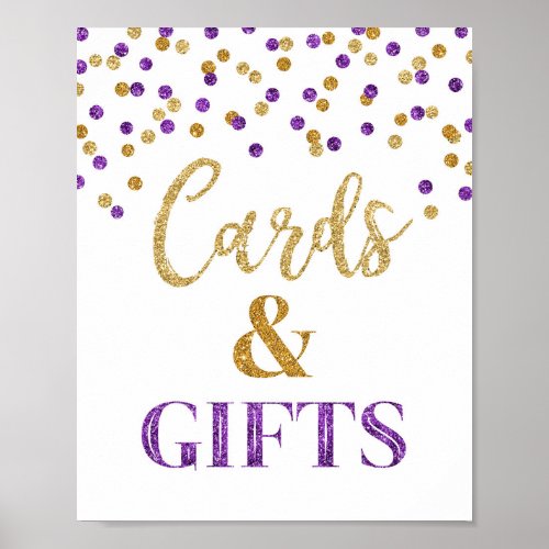 Cards and Gifts Baby Shower Sign Purple Gold Dots