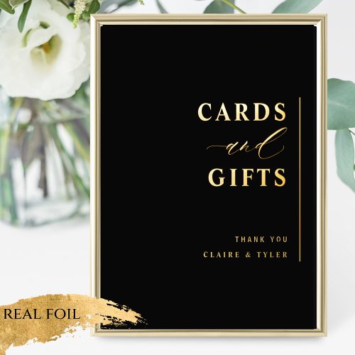 Cards and Gifts Black and Real Foil Wedding Sign