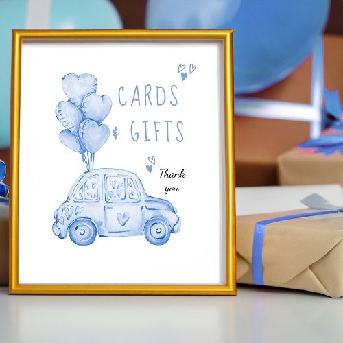 Cards and Gifts Blue Balloons and Car Birthday Poster