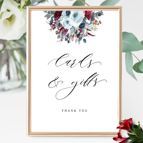 Cards and Gifts Blue Burgundy and Red Floral Sign