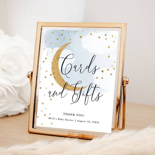 Cards and Gifts Blue Gold Moon Baby Shower Table Poster