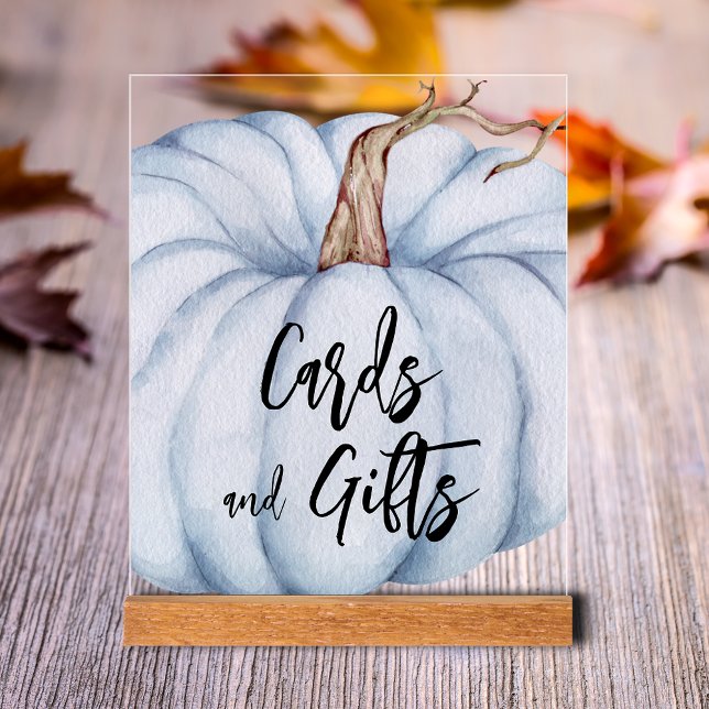 Cards and Gifts Blue Pumpkin Baby Shower Acrylic Sign (Blue Pumpkin Boy Baby Shower Cards and Gifts Clear Acrylic Tabletop Sign)