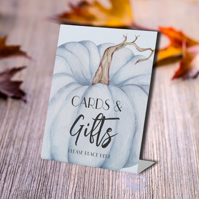 Cards and Gifts Blue Pumpkin Baby Shower Pedestal Sign (Cards and Gifts blue pumpkin boy baby shower tabletop pedestal sign)