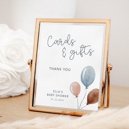 Cards And Gifts Blue Tan Balloons Sign