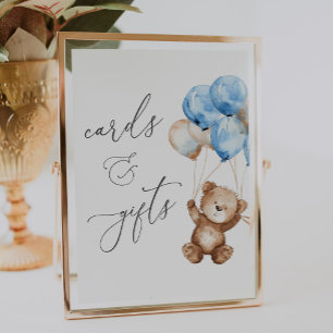 Cards and Gifts Blue Teddy Bear Baby Shower Sign