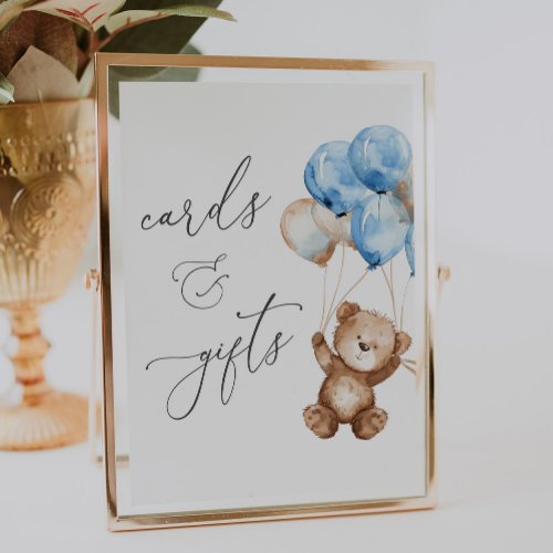 Cards and Gifts Blue Teddy Bear Baby Shower Sign