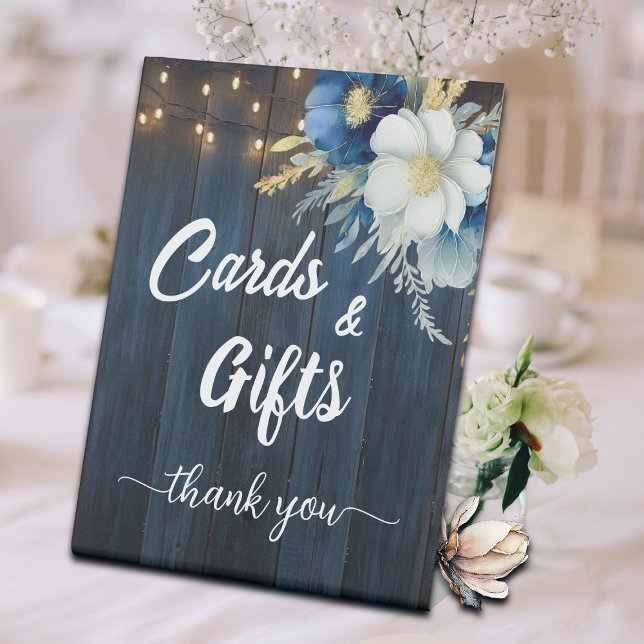 Cards and Gifts Blue Wood String Lights Floral Pedestal Sign (Creator Uploaded)