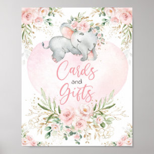 Cards and Gifts Blush Floral Elephant Baby Shower  Poster